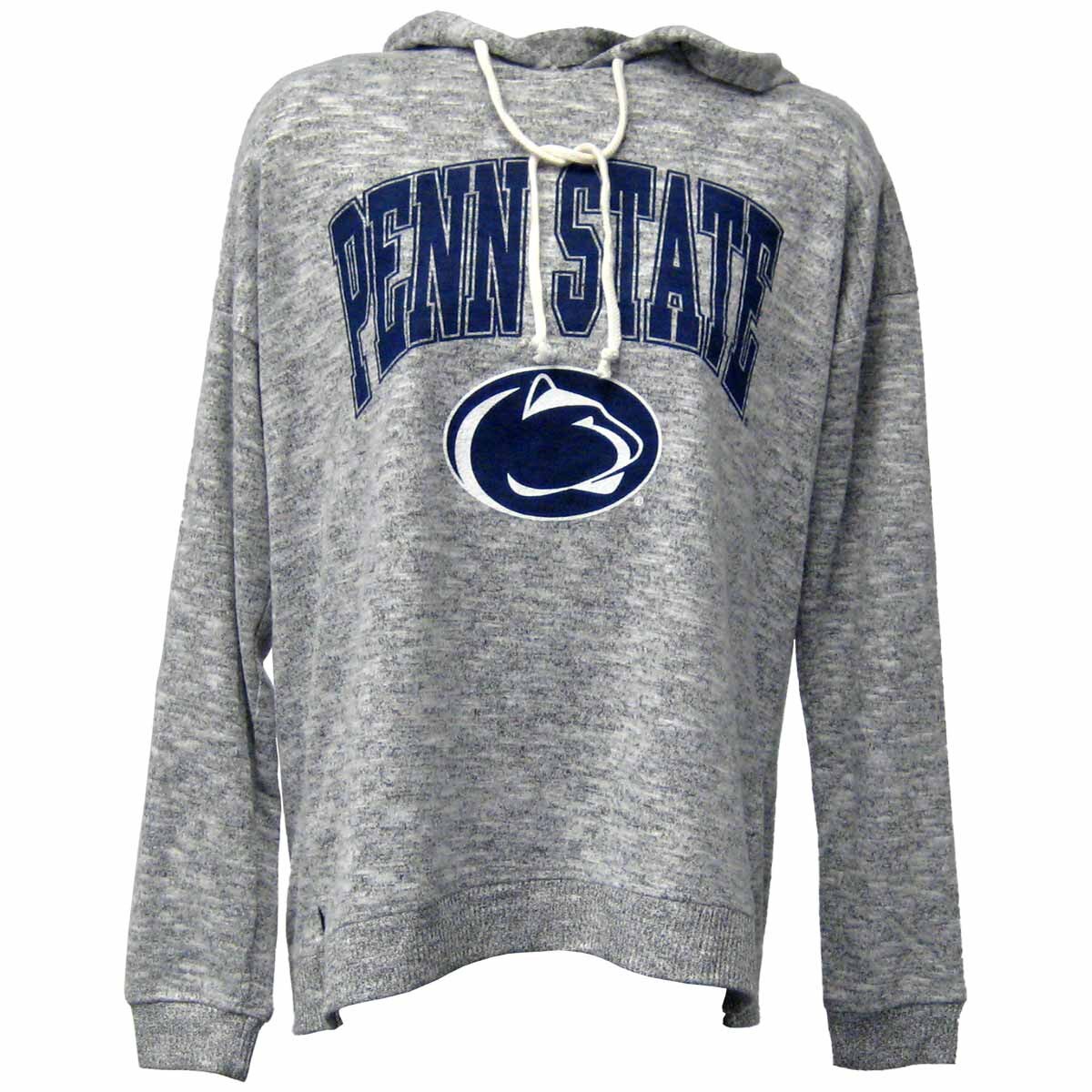 women's heather gray cozy fleece hoodie with Penn State and Athletic Logo
